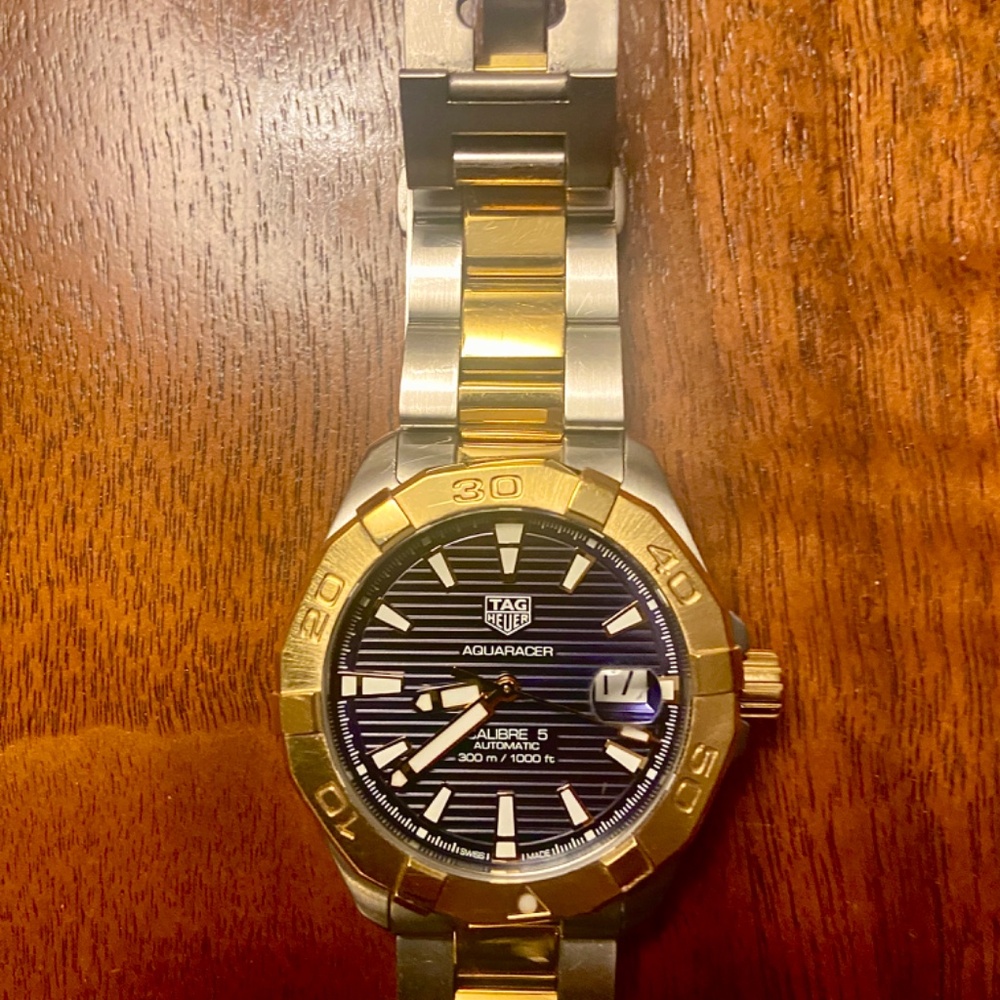 TagHeur two-tone Aquaracer Chronograph Automatic Diving watch navy blue dial - Picture 2 of 9